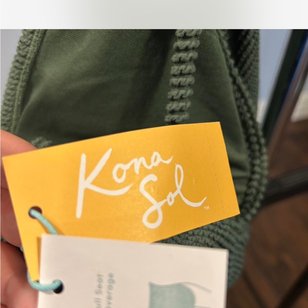 Kona Sol Olive Green Textured One Piece Swimsuit NWT - Picture 8 of 9